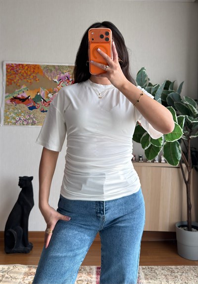 Yuika Yarım Kol Bluz Ekru