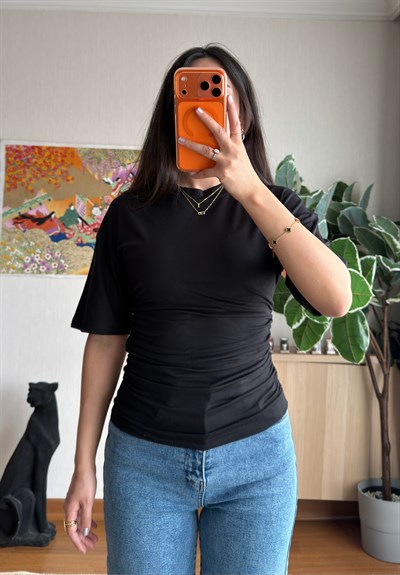 Yuika Yarım Kol Bluz Siyah