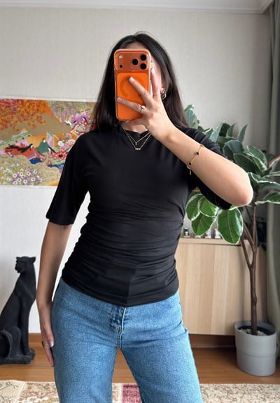 Yuika Yarım Kol Bluz Siyah