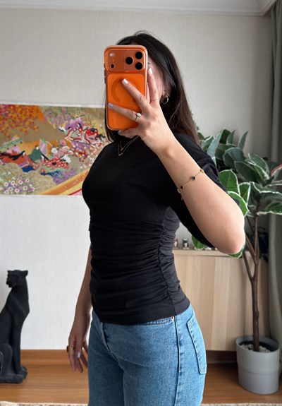 Yuika Yarım Kol Bluz Siyah