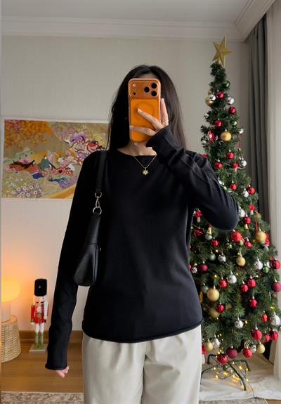 Yuiko Kayık Yaka Triko Kazak Siyah