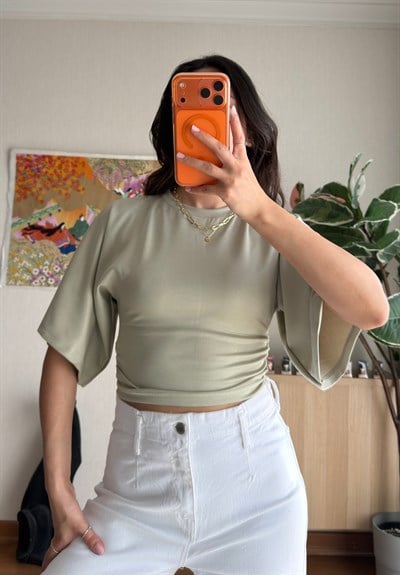 Yuina Yanı Büzgülü T-Shirt Çağla