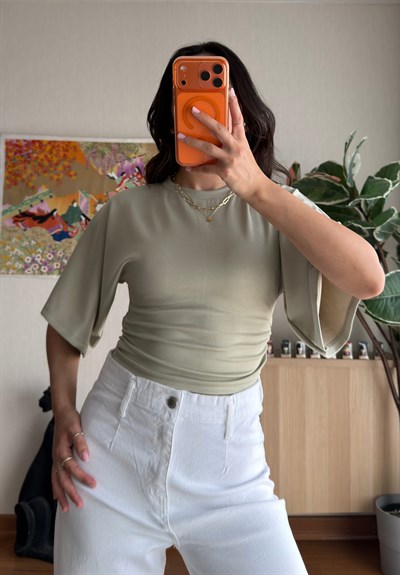 Yuina Yanı Büzgülü T-Shirt Çağla