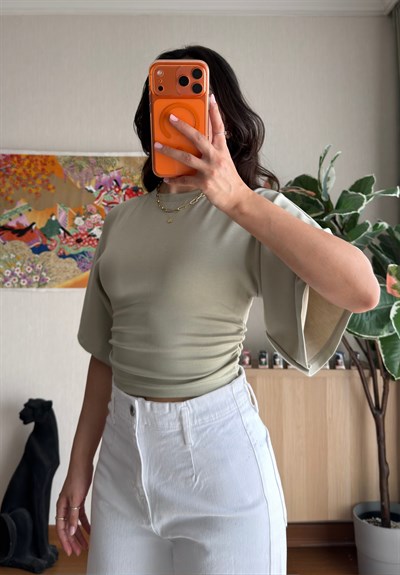 Yuina Yanı Büzgülü T-Shirt Çağla