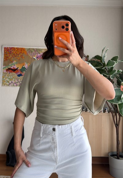 Yuina Yanı Büzgülü T-Shirt Çağla