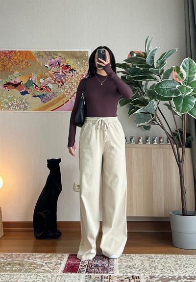 Yüksek Bel Gabardin Pantolon Bej