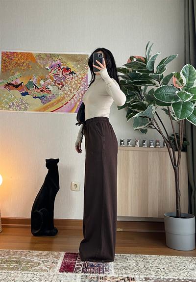 Yüksek Bel Gabardin Pantolon Kahve