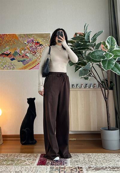 Yüksek Bel Gabardin Pantolon Kahve