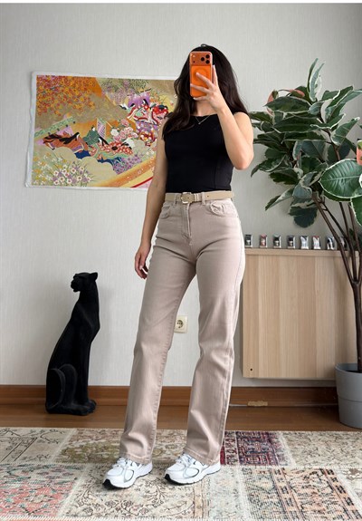 Yüksek Bel Kemerli Jean 