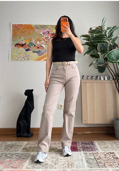 Yüksek Bel Kemerli Jean 