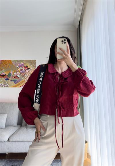 Yume Bebe Yaka Bağlamalı Bluz Bordo