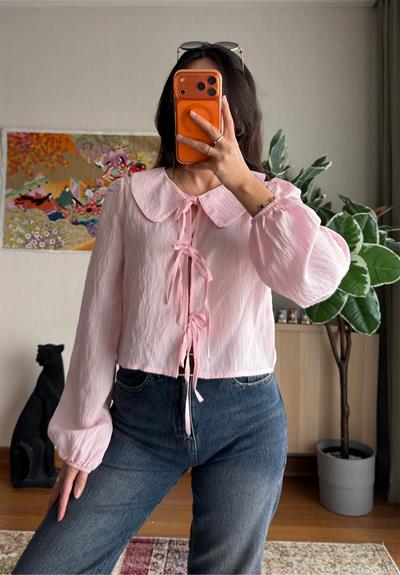Yume Bebe Yaka Bağlamalı Bluz Pembe