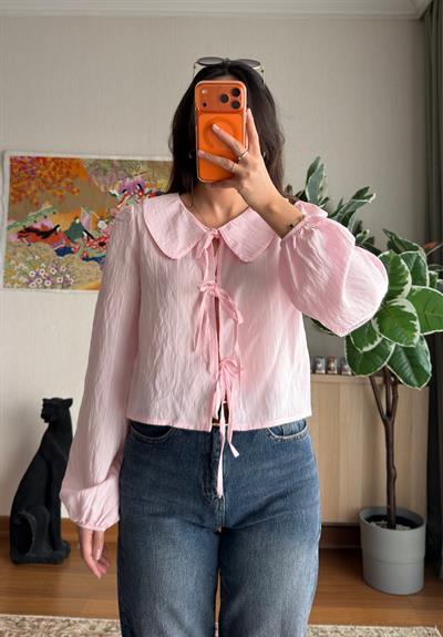 Yume Bebe Yaka Bağlamalı Bluz Pembe