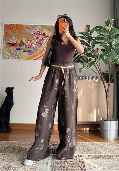 Yumin Desenli Premium Pantolon Kahve