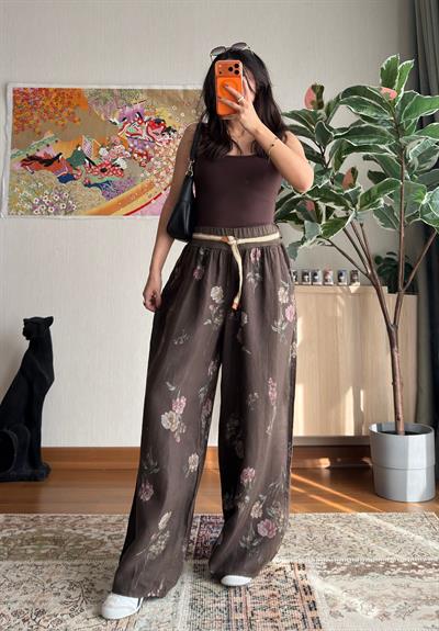 Yumin Desenli Premium Pantolon Kahve