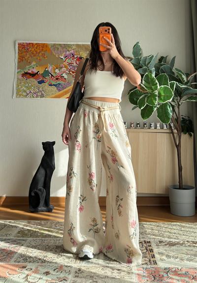 Yumin Desenli Premium Pantolon Bej