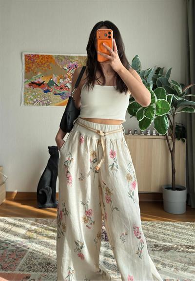 Yumin Desenli Premium Pantolon Bej