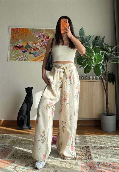 Yumin Desenli Premium Pantolon Bej