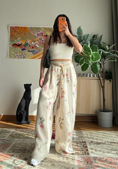 Yumin Desenli Premium Pantolon Bej