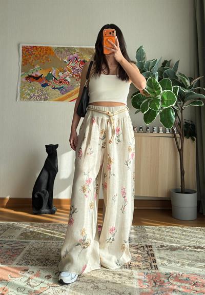 Yumin Desenli Premium Pantolon Bej