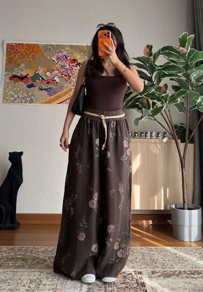 Yumin Desenli Premium Pantolon Kahve