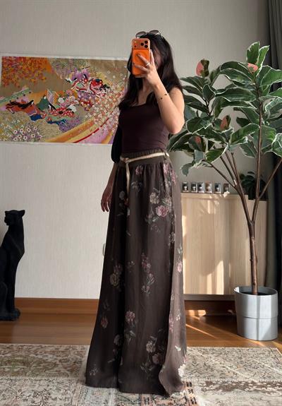 Yumin Desenli Premium Pantolon Kahve