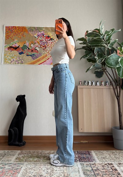 Yusina Kemer Detaylı Jean Mavi