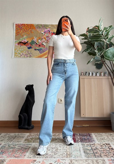 Yusina Kemer Detaylı Jean Mavi