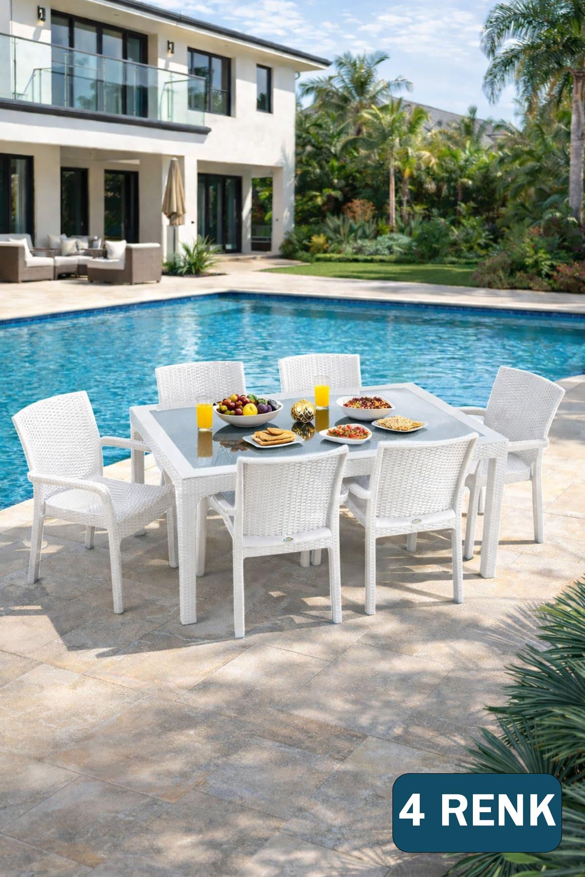 Holiday Pegasus Set HM730 Rattan Camlı 90x150 Masa + 6 Adet HK700