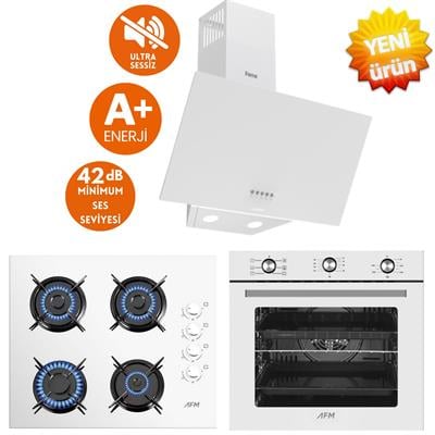 Afm TechFerre ve AFM Tech MARKALI/ Beta Sessiz 6+1 Turbolu Beyaz Ankastre Set ( D087-SA + FM7601 + FM2201 )