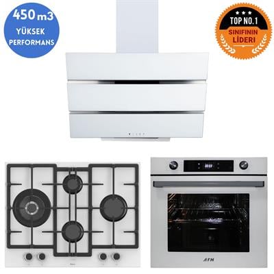 FerreFerre ve AFM Tech MARKA SNOW GLOW Turbolu Beyaz Dijital Ankastre Set (ED076-WFA wok+FM7701+FM3251)