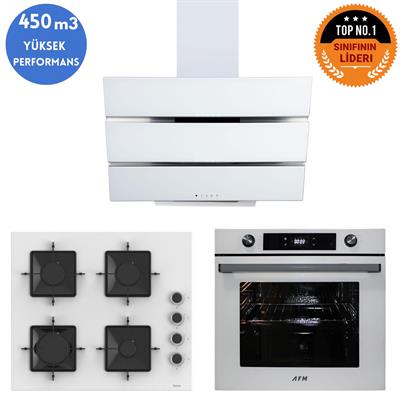 FerreFerre ve AFM Tech MARKALI/ WHITE LUXE Turbolu Beyaz  Dijital Ankastre Set (SS206 + FM7701+FM3251W)