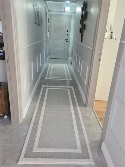 Premium Kalite Makinada Yıkanabilir Kaymaz Taban Antialerjik Wool Çerçeveli Bukle Sisal 8001 Gri Krem