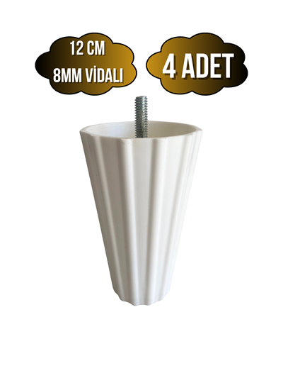 Armut Beyaz Plastik 12cm Ayak 8mm Vidalı Mobilya Koltuk ve Baza Ayağı(12CM)(BEYAZ)(8MM)(VİDALI)