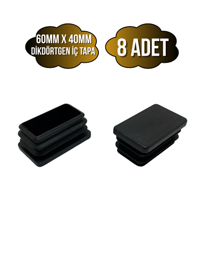 Dikdörtgen Demir Profil İç Tapa Geçme Plastik Ayak Geçme Koruma Plastiği(60MM x 40MM)(SİYAH)