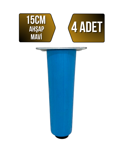 Düz Torna Ayarlı Ahşap Ayak Mobilya Masa ve Dolap Ayağı(MAVİ)(KAYIN / GÜRGEN)