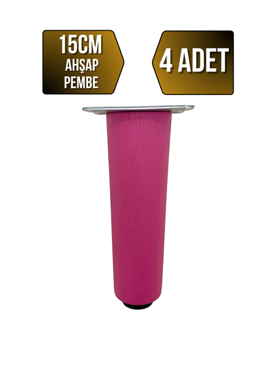 Düz Torna Ayarlı Ahşap Ayak Mobilya Masa ve Dolap Ayağı(PEMBE)(KAYIN / GÜRGEN)