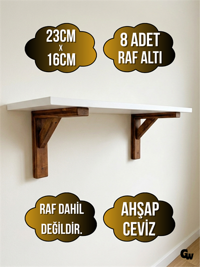 GOLDENWOODEN Raf Altı Ahşap Tutucu L Raf Ahşabı Duvar Sabitleyici(AHŞAP)(CEVİZ)(BEYAZ ÇAM)