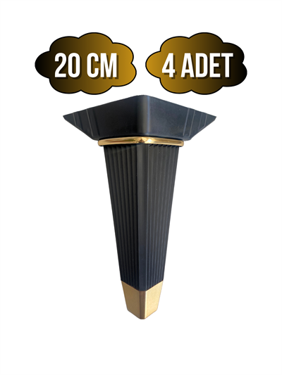 Irem Siyah Altın 20cm Plastik Ayak Mobilya Masa ve Dolap Ayağı(20CM)(SİYAH - ALTIN)