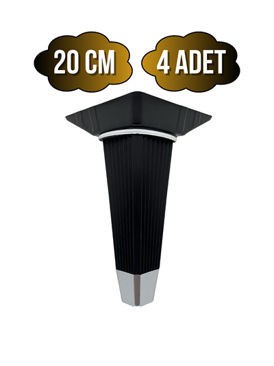 İrem Siyah Krom 20cm Plastik Ayak Mobilya Masa ve Dolap Ayağı(20CM)(SİYAH - KROM)