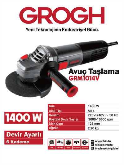 Kablolu Avuç Taşlama 125MM 1400W Spiral Taşlama Kesici Makinası(GRM1014V)(1400W)(125MM)