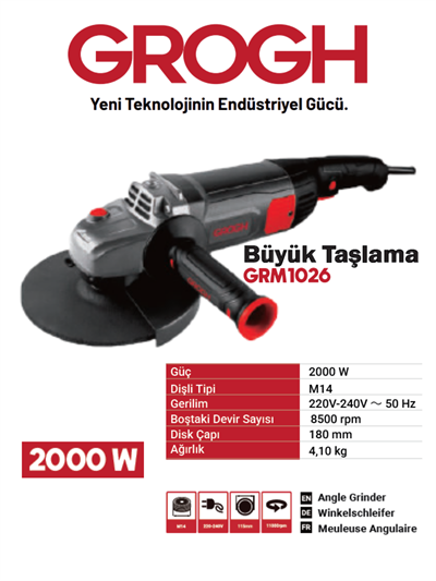 Kablolu Büyük Taşlama 180MM 2000W Spiral Taşlama Kesici Makinası(GRM1026)(2000W)(180MM)