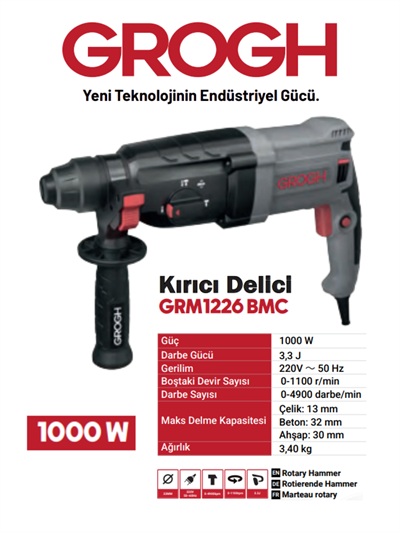 Kablolu Darbeli Kırıcı Delici Matkap 1000W Hilti Kırıcı Delici(GRM1226-BMC)(1000W)