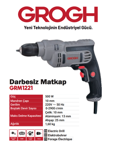 Kablolu Darbesiz Matkap 500W Delme Vidalama Matkap(GRM1221)(500W)