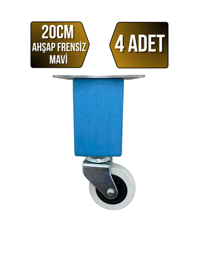 Kale Ahşap Tekerli Ayak Mobilya Masa Dolap Tekerli Ayağı(FRENSİZ)(MAVİ)