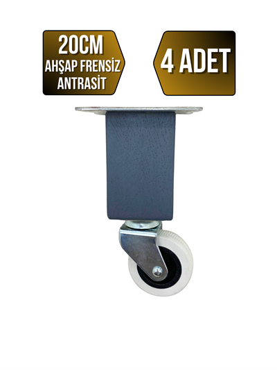 Kale Ahşap Tekerli Ayak Mobilya Masa Dolap Tekerli Ayağı(FRENSİZ)(ANTRASİT)