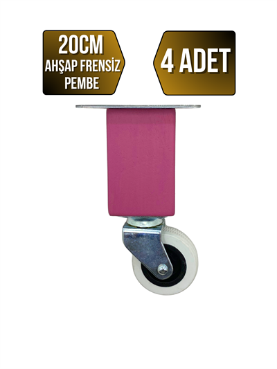 Kale Ahşap Tekerli Ayak Mobilya Masa Dolap Tekerli Ayağı(FRENSİZ)(PEMBE)