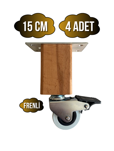 Kale Ahşap Tekerli Ayak Mobilya Masa ve Dolap Tekerli Ayağı(FRENLİ)(12CM-15CM)(KAYIN/GÜRGEN AĞACI)