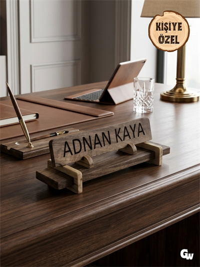 Kişiye Özel Doğal Ahşap Masa Üstü Ünvan İsimlik(CEVİZ)(KİŞİYE ÖZEL)