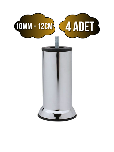 Metal Ayak Vidalı Pasolu Mobilya Yatak Koltuk Baza Ayağı(METAL)(10CM - 12CM)(KROM)(10MM)(VİDALI)